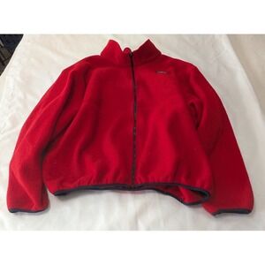 LL Bean Fleece Jacket Womens XL Red Good Vintage Full Zip Mock Neck Gorpcore